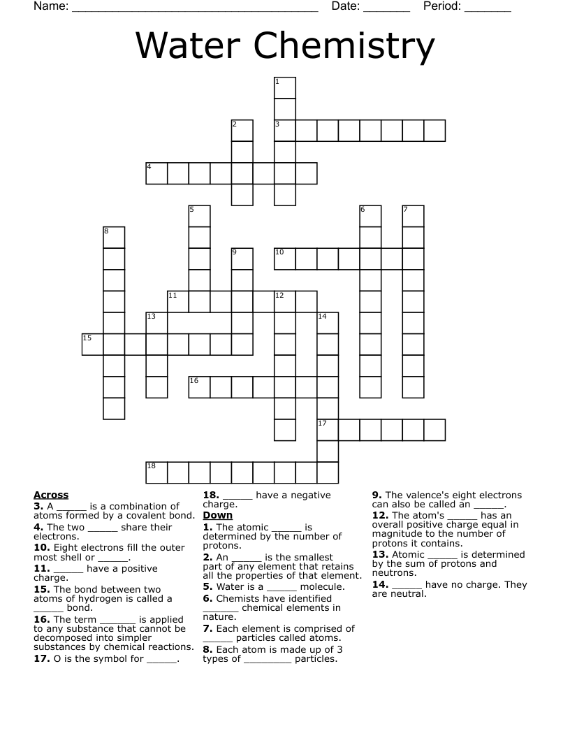 Water Chemistry Crossword