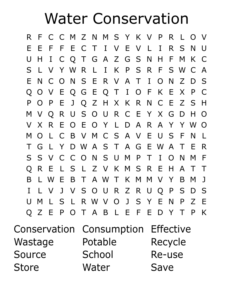 Water Conservation Word Search