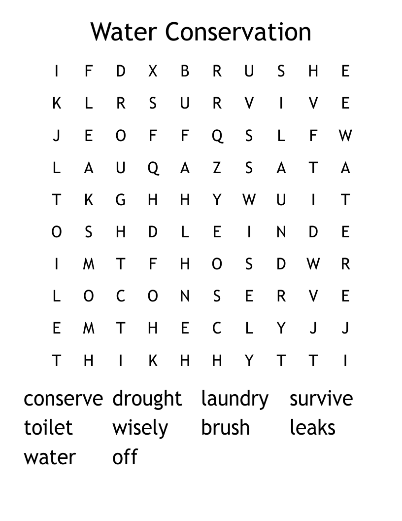Water Conservation Word Search