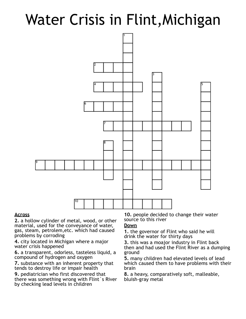 Water Crisis in Flint,Michigan Crossword