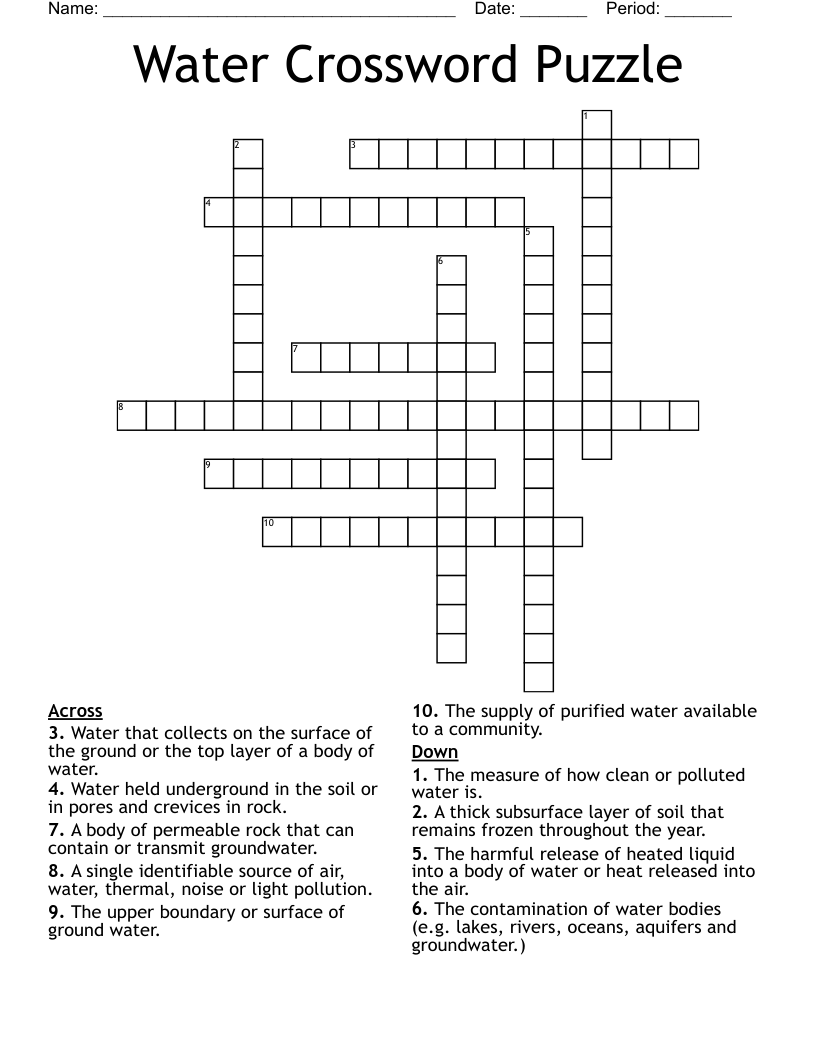 Water Crossword Puzzle