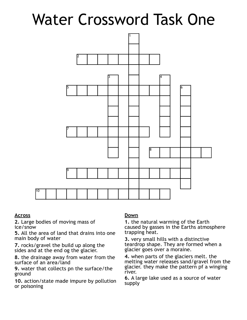 Water Crossword Task One 