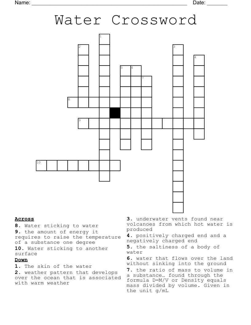 Water Crossword 