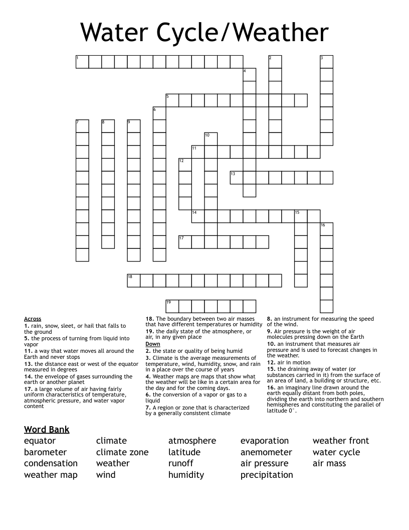 Water Cycle/Weather Crossword