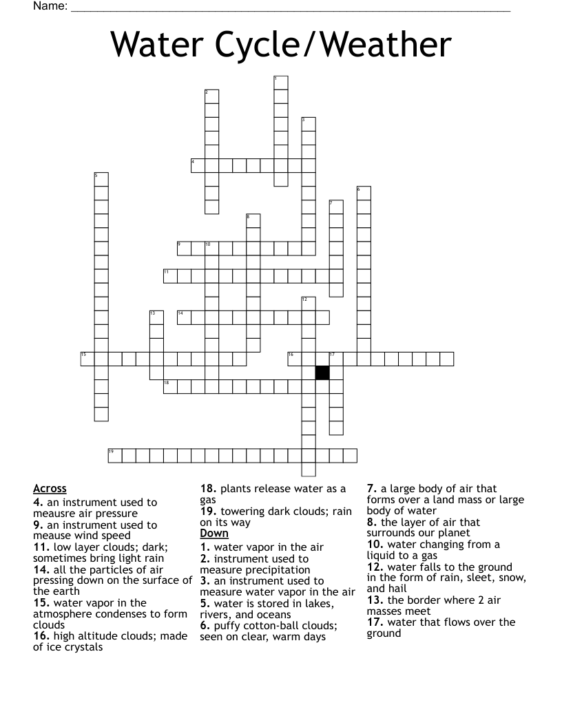 Water Cycle/Weather Crossword
