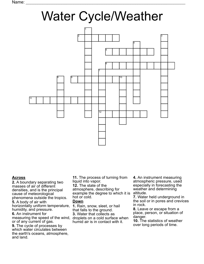 Water Cycle/Weather Crossword