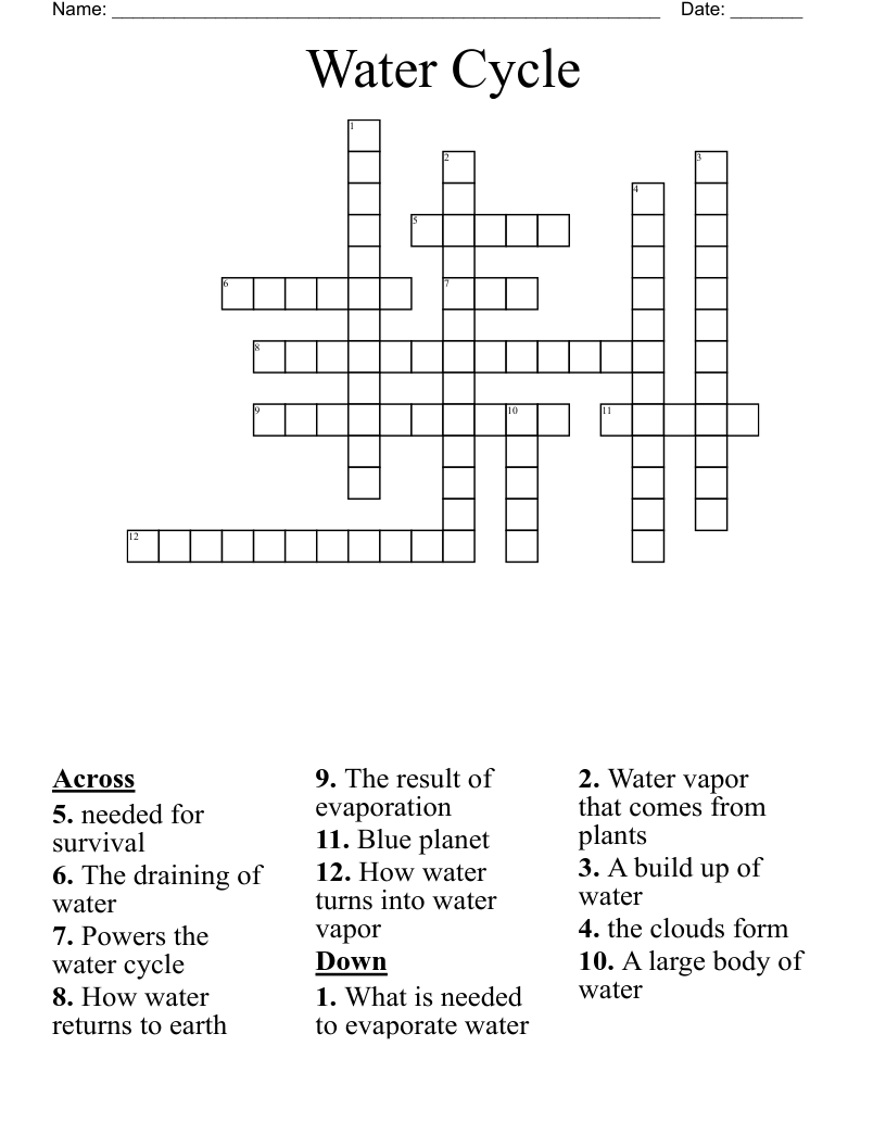 Water Cycle Crossword