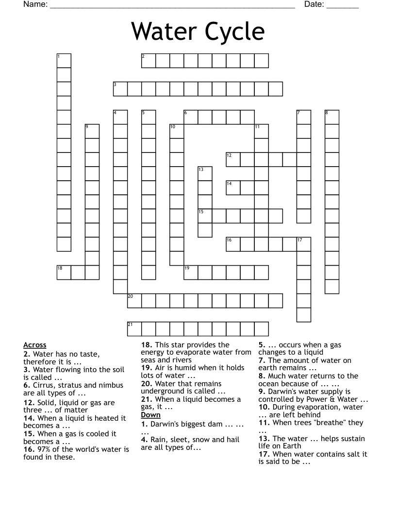 Water Cycle Crossword