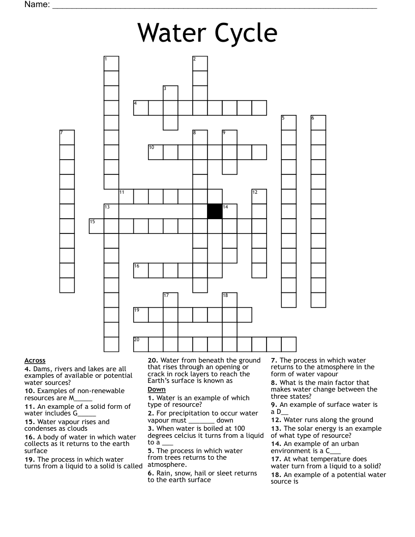 Water Cycle Crossword