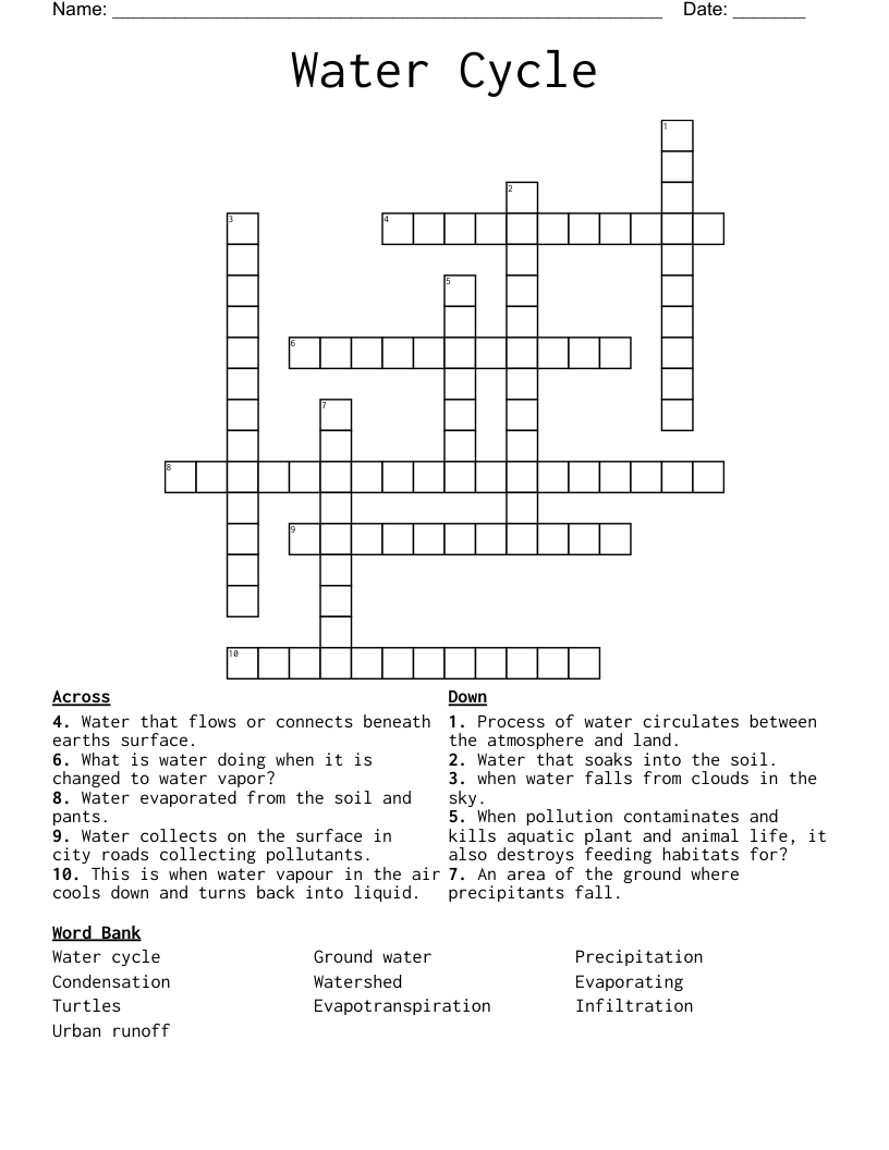 Water Cycle Crossword