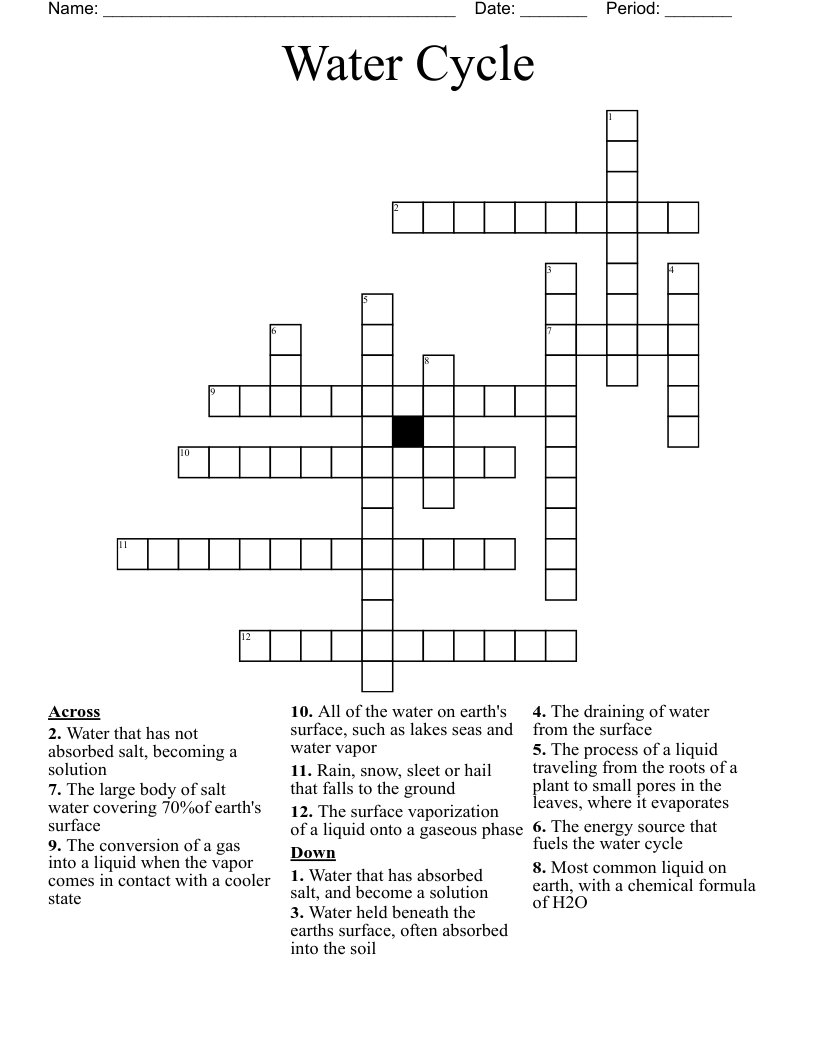 Water Cycle Crossword