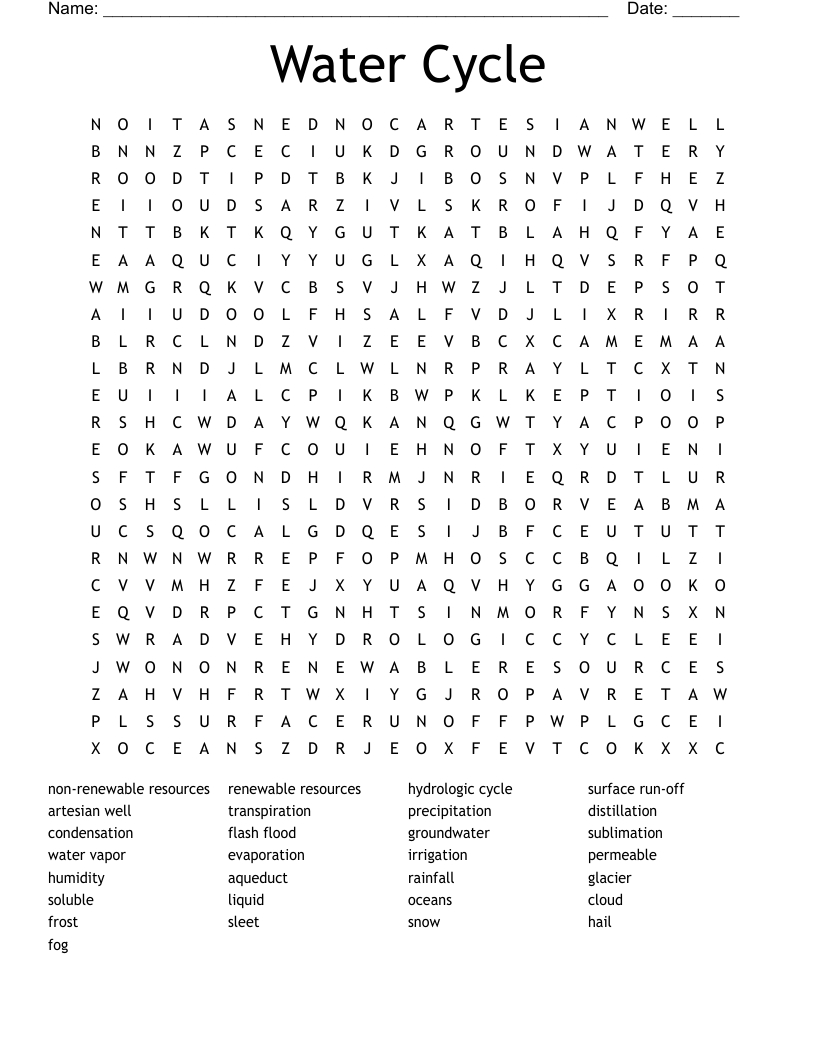 Water Cycle Word Search