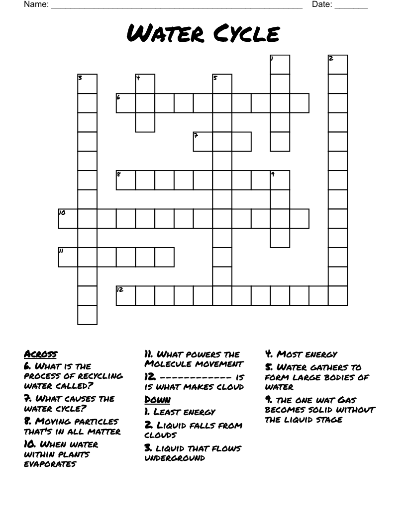 Water Cycle Crossword