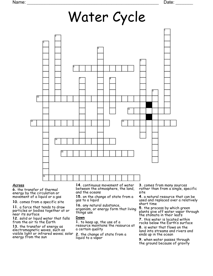 Water Cycle Crossword