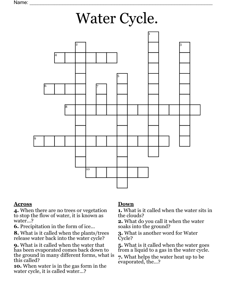 Water Cycle. Crossword