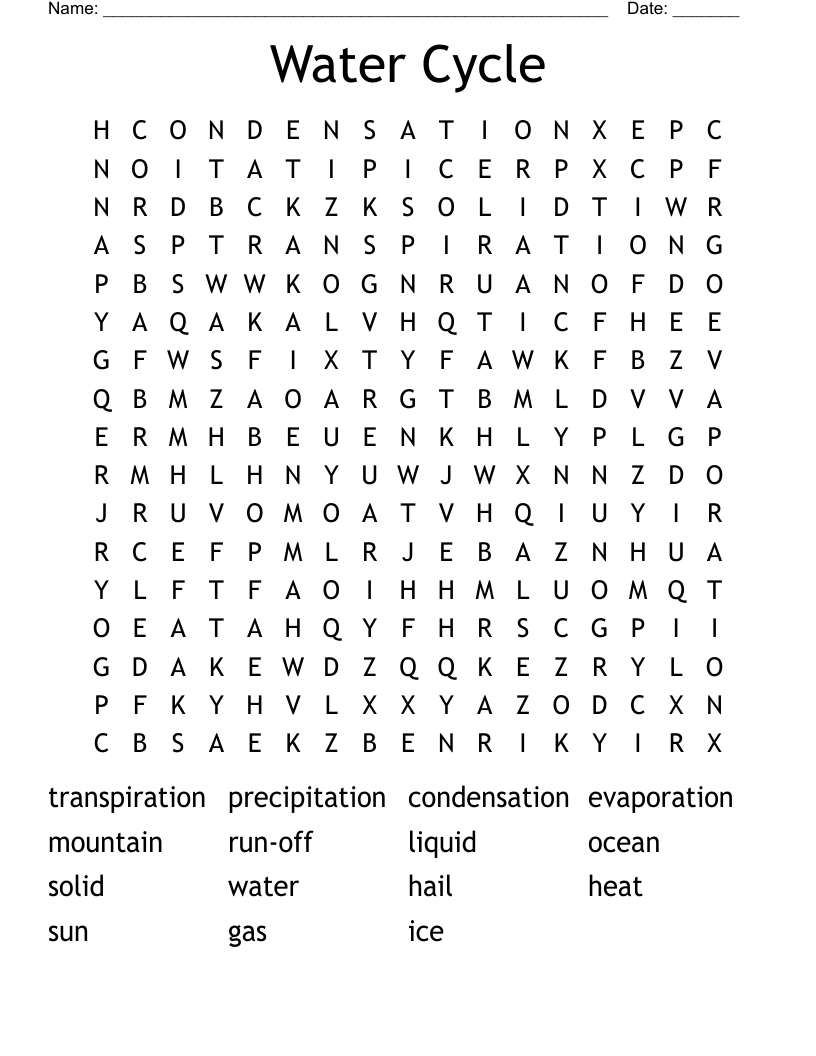 Water Cycle Word Search