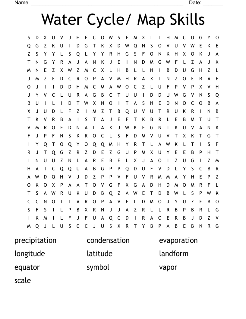 Water Cycle/ Map Skills Word Search