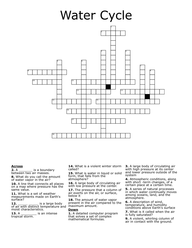 Water Cycle  Crossword