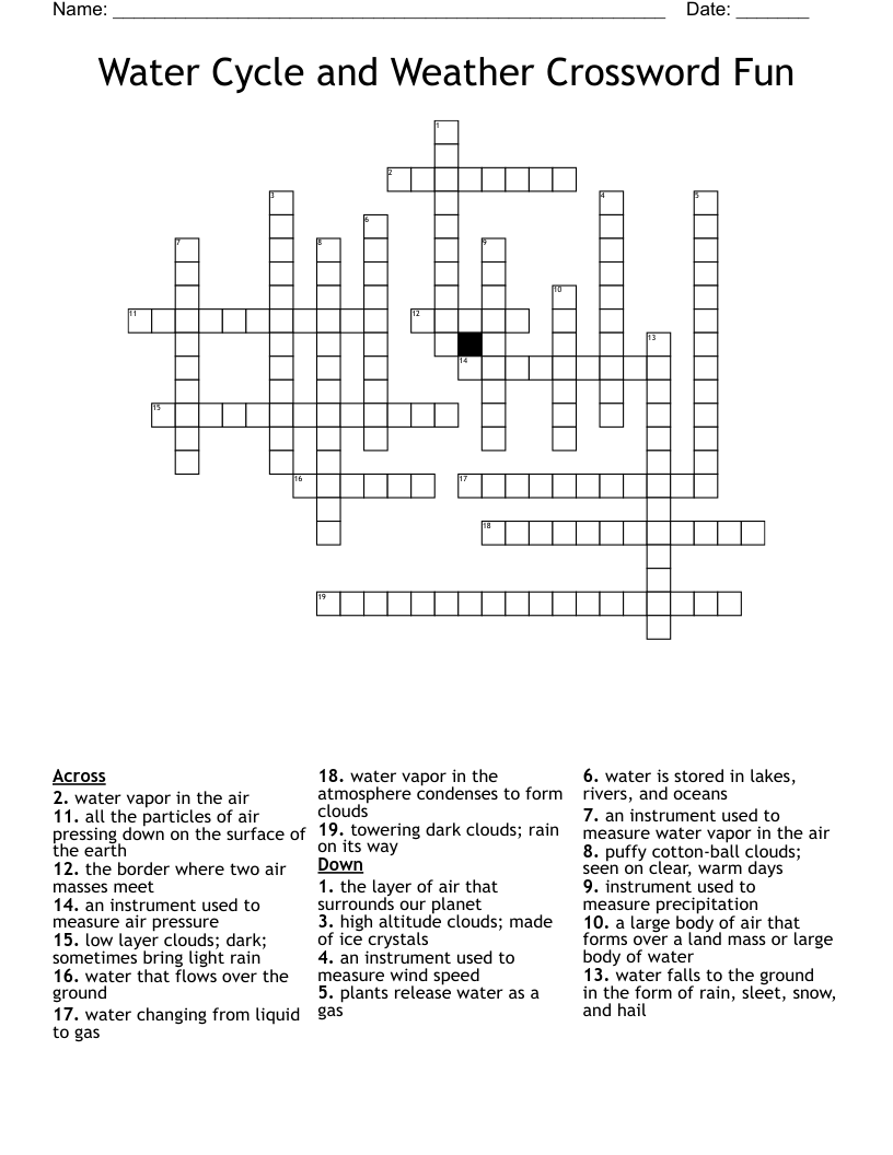 Water Cycle and Weather Crossword Fun 