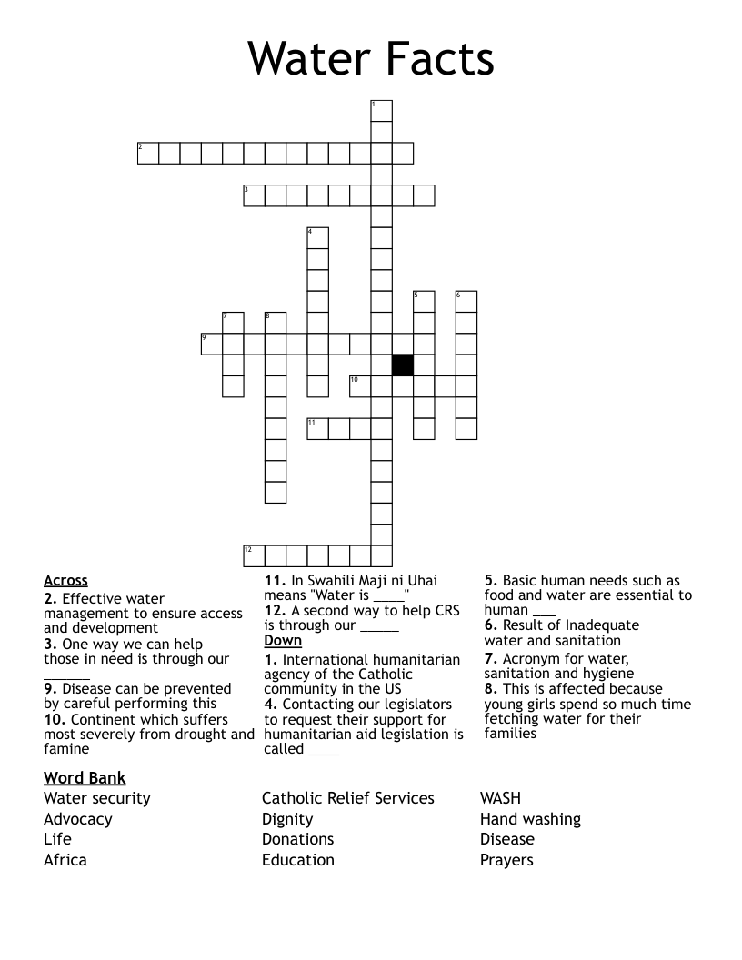 Water Facts Crossword