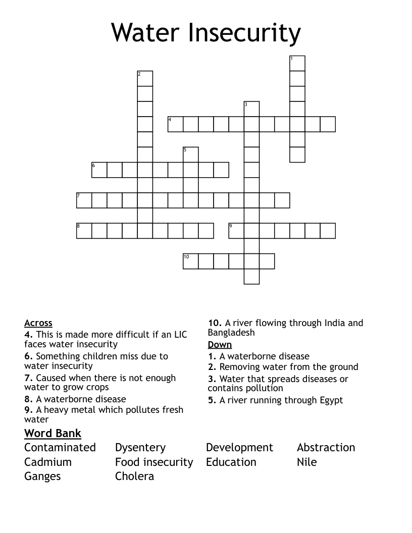 Water Insecurity Crossword