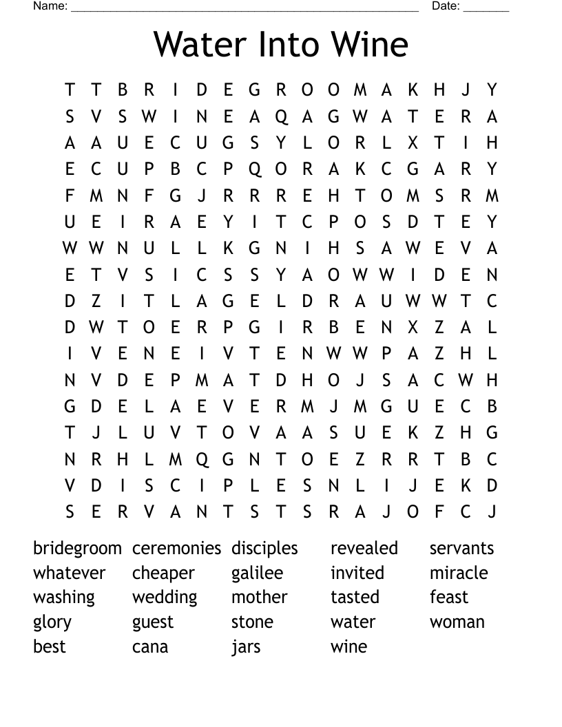 Water Into Wine Word Search