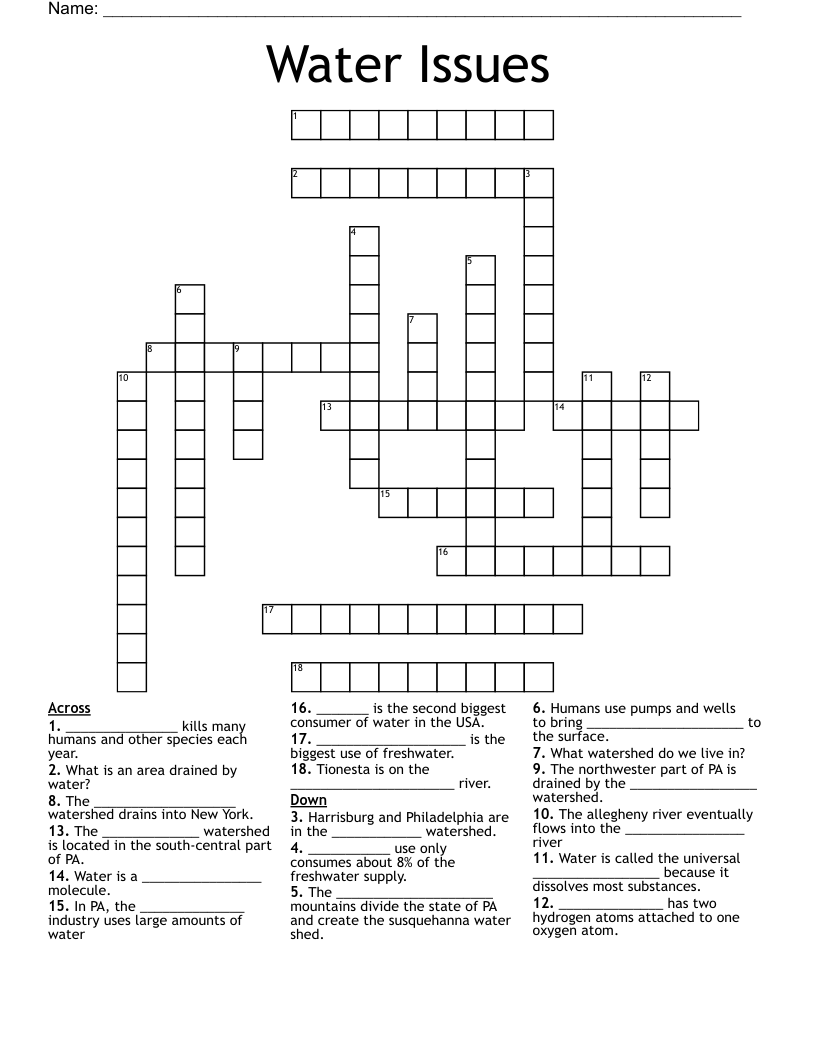 Water Issues Crossword