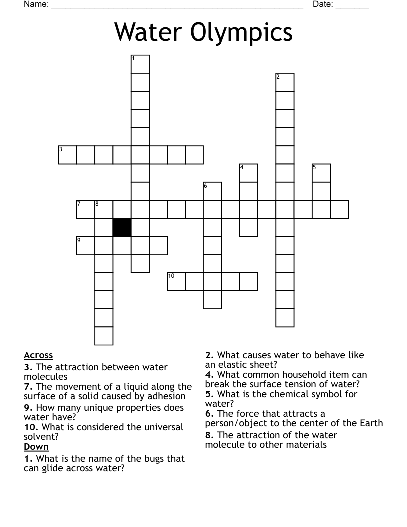 Water Olympics Crossword