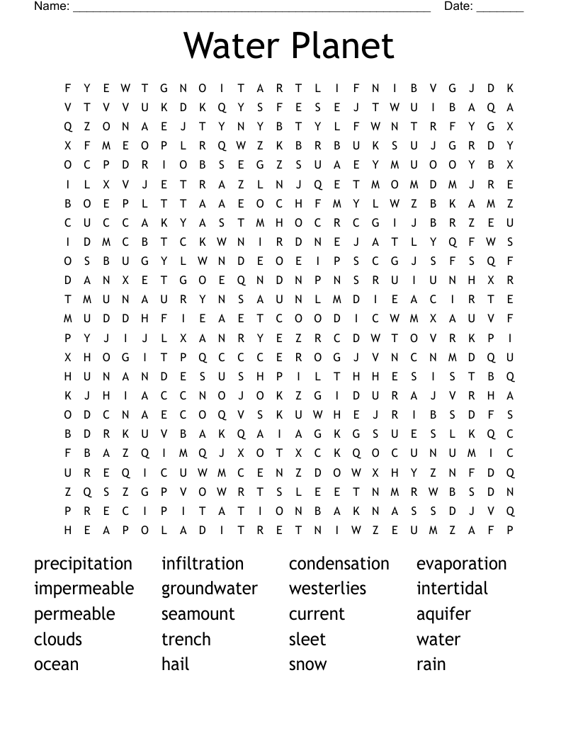 Water Planet Word Search