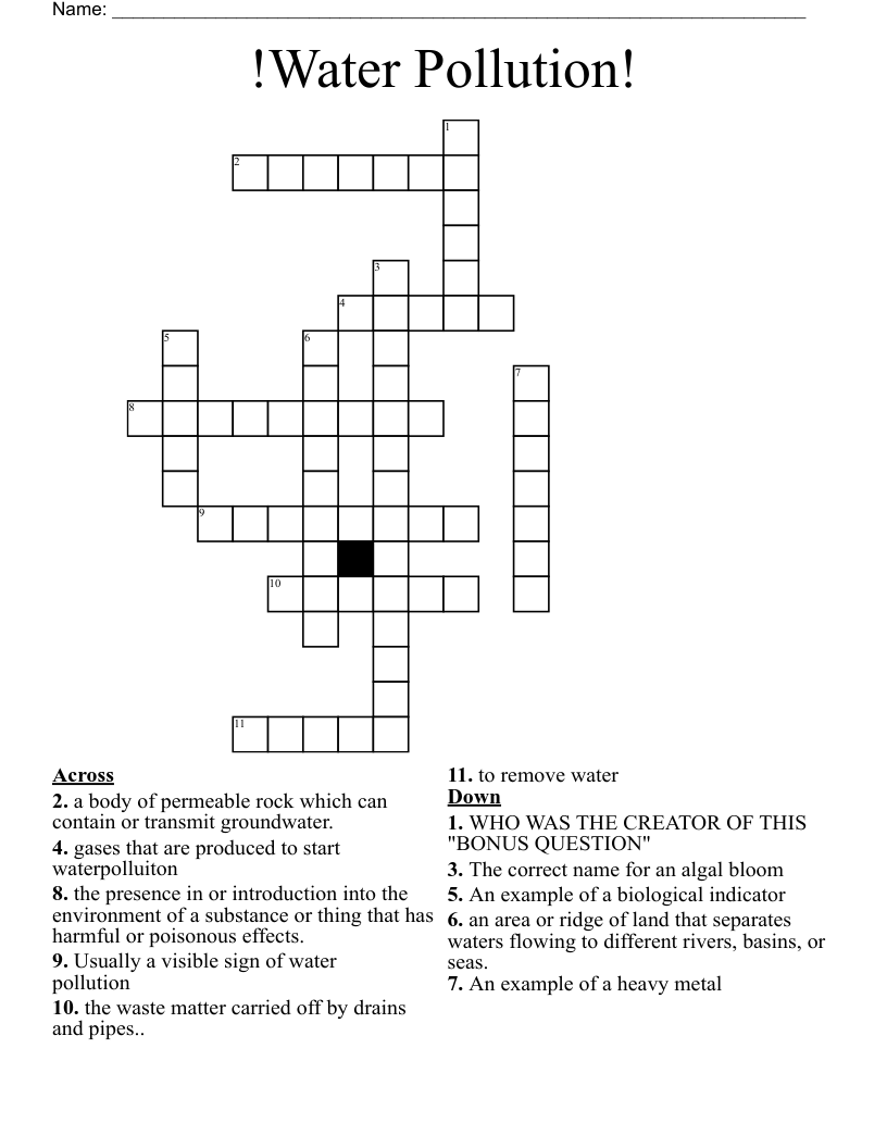 !Water Pollution! Crossword