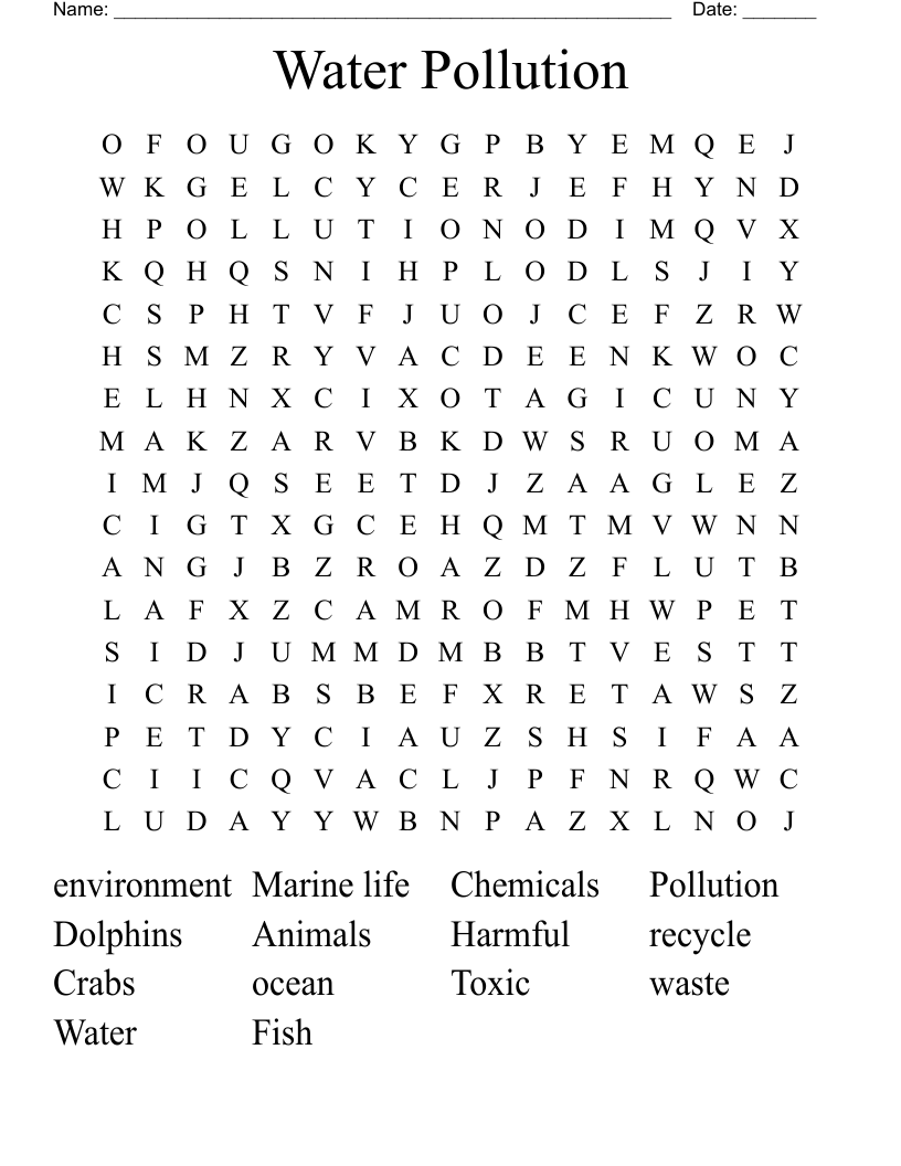 Water Pollution Word Search