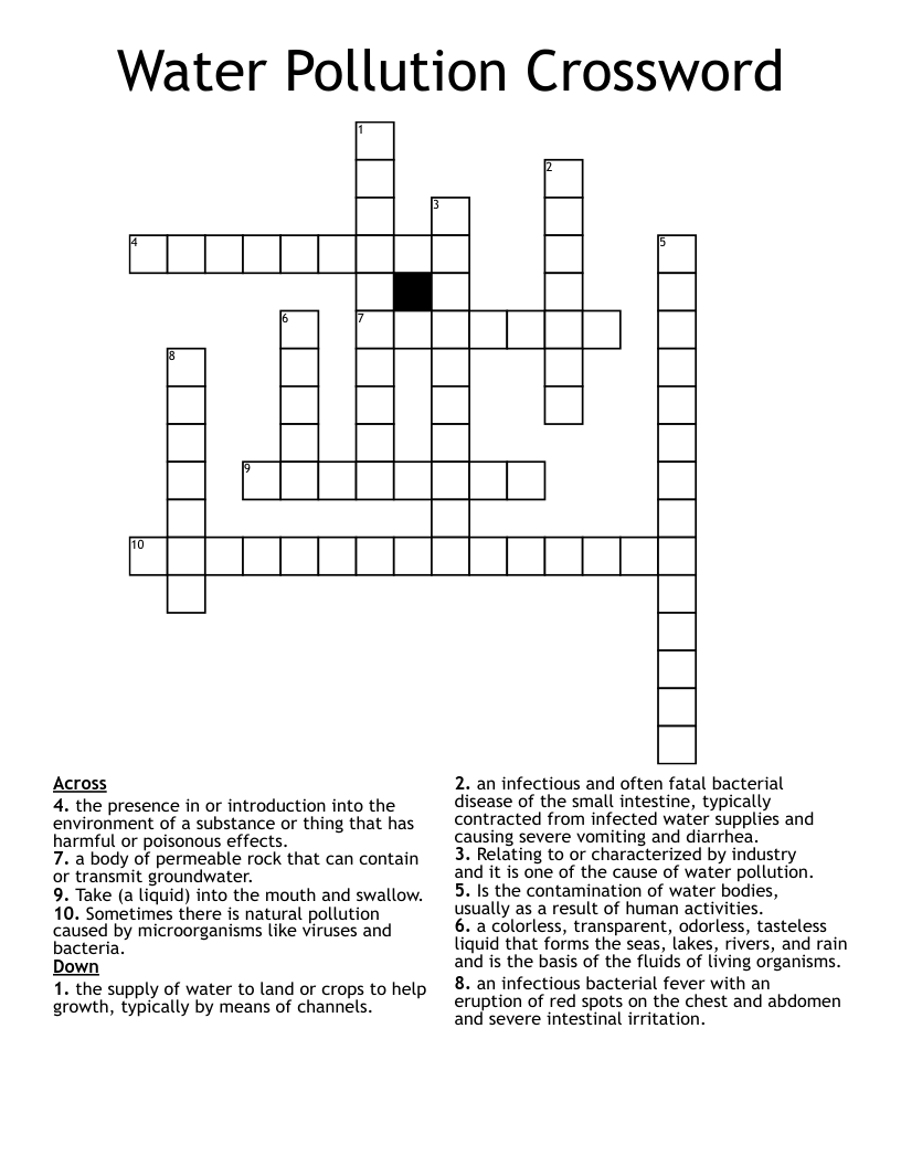 Water Pollution Crossword