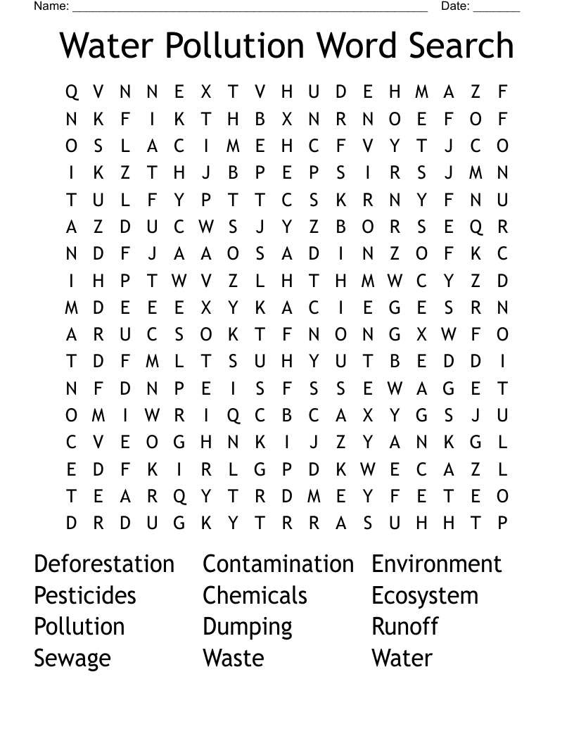 Water Pollution Word Search