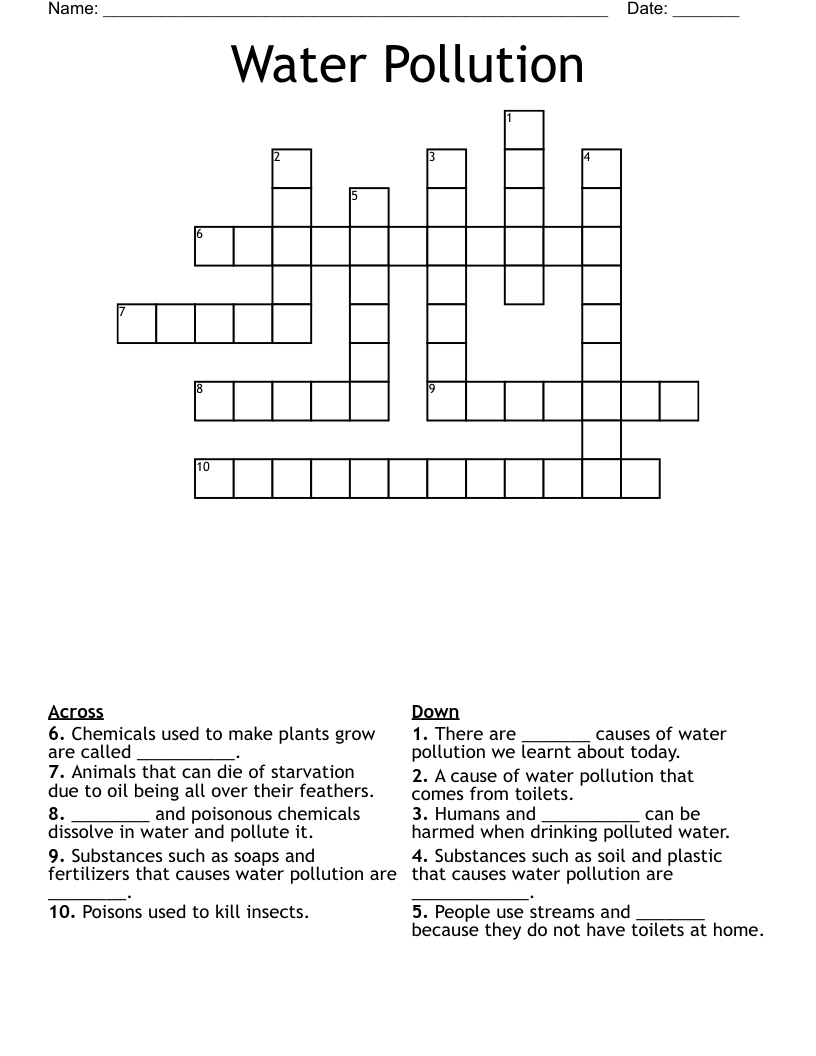 Water Pollution  Crossword
