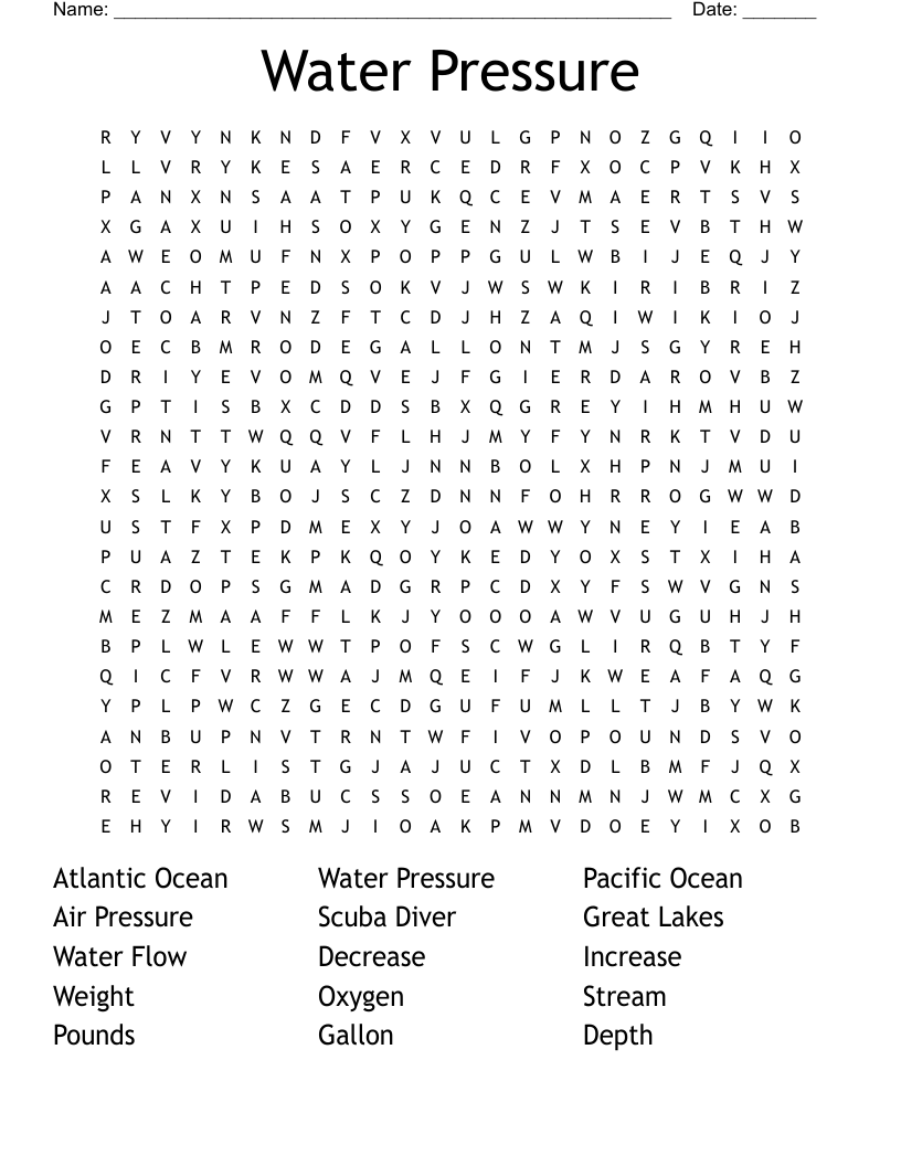 Water Pressure Word Search