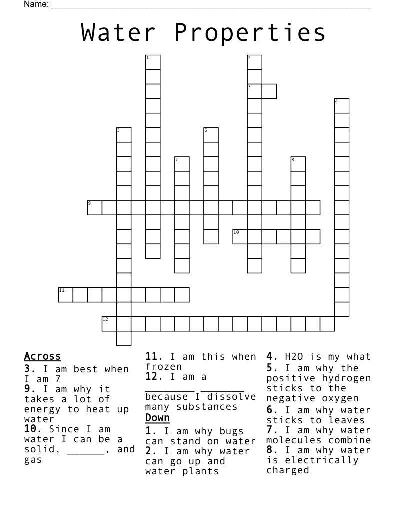 Water Properties Crossword