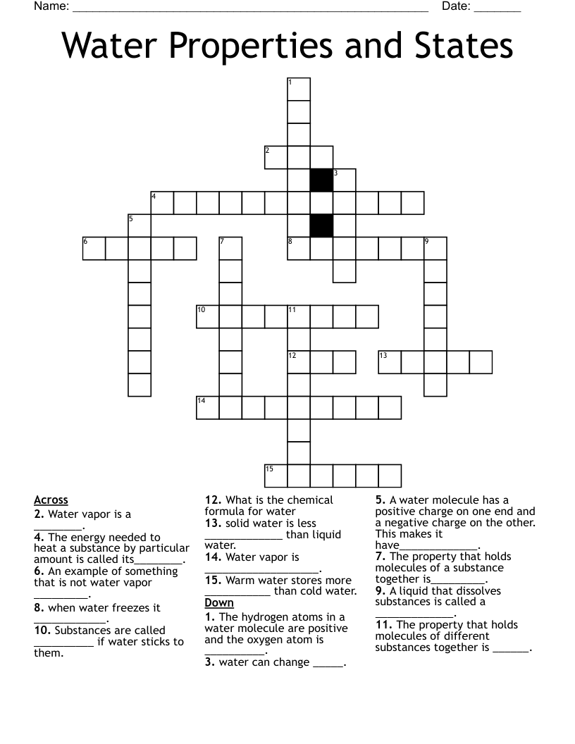 Water Properties and States Crossword