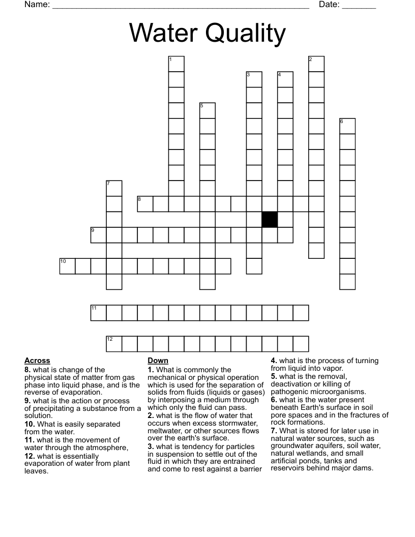 Water Quality Crossword