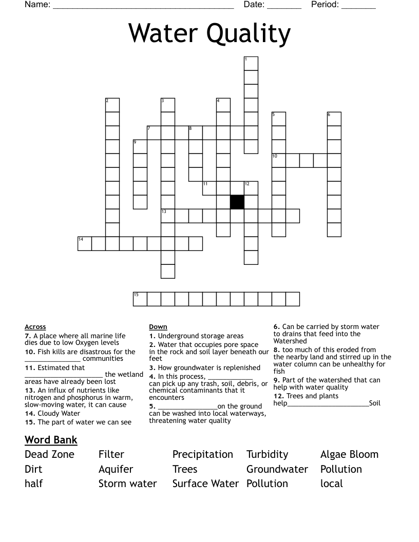 Water Quality Crossword