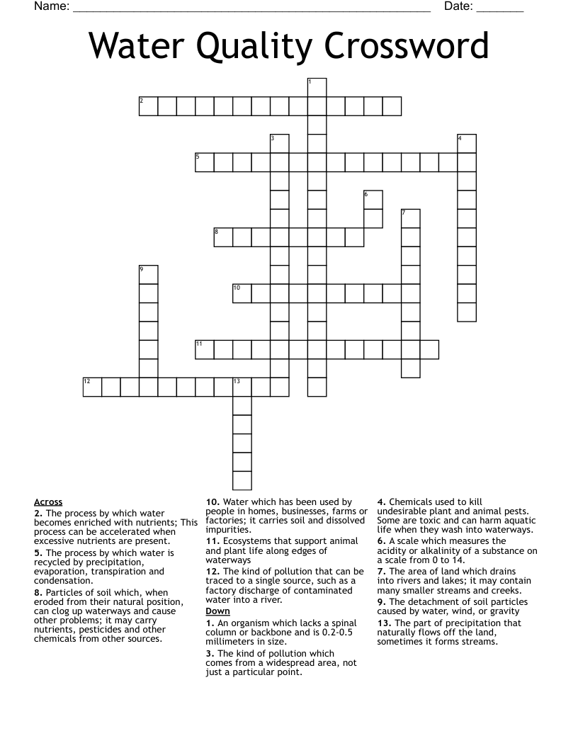 Water Quality Crossword
