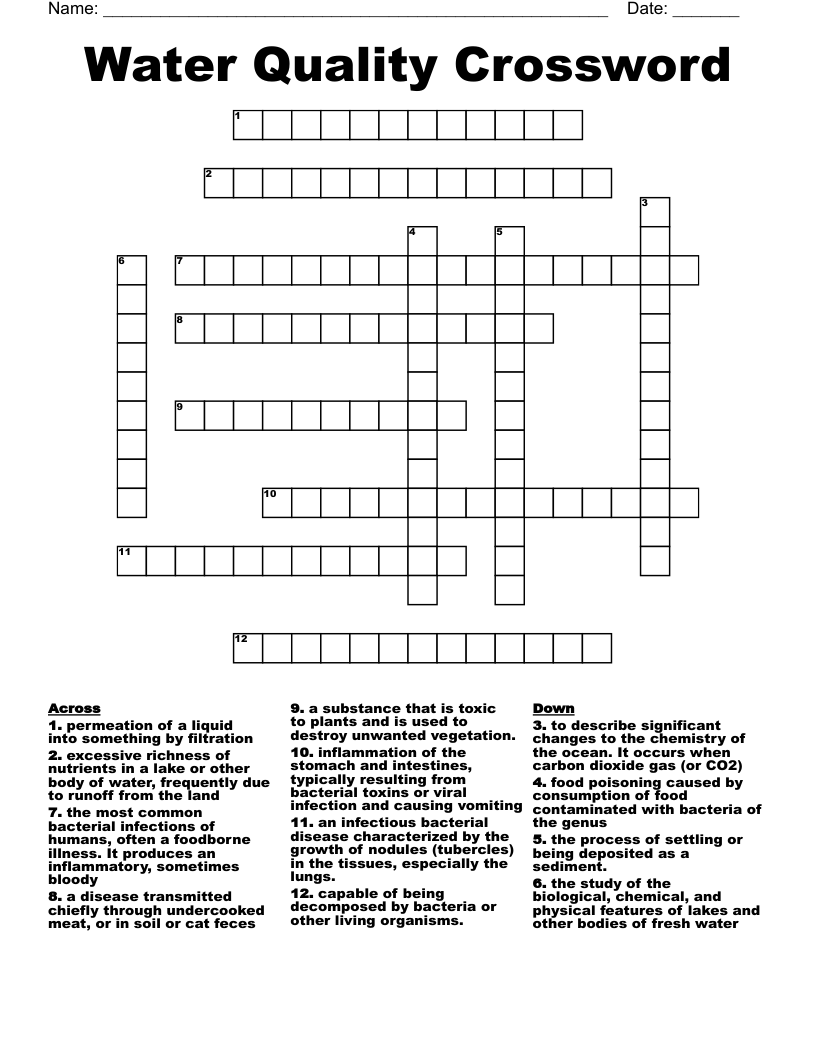 Water Quality Crossword