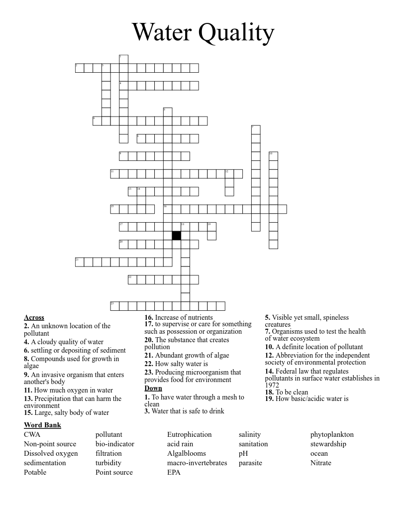 Water Quality  Crossword