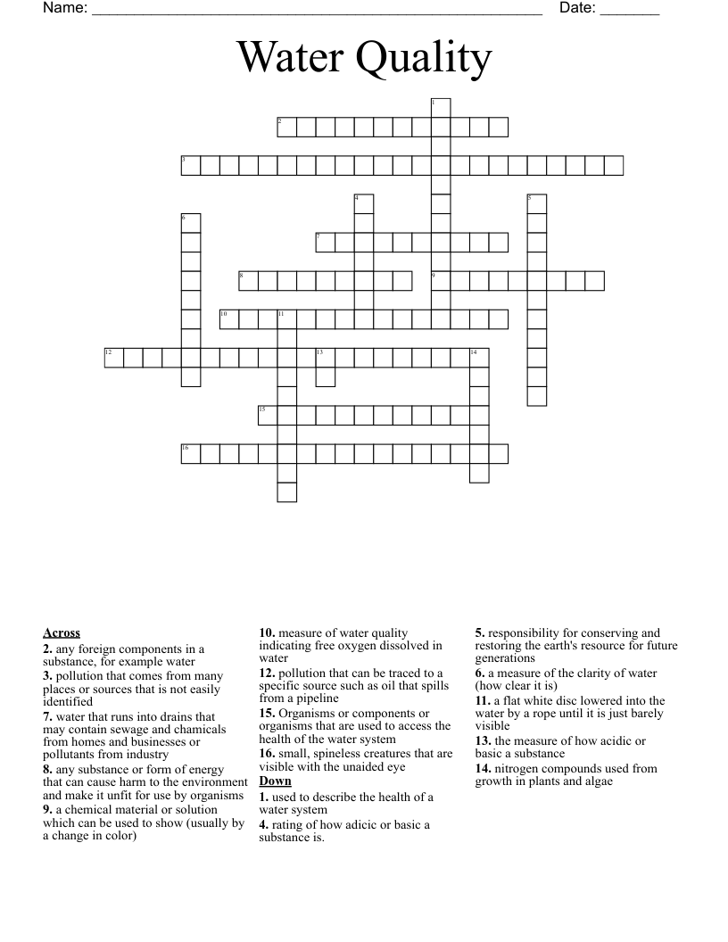 Water Quality  Crossword