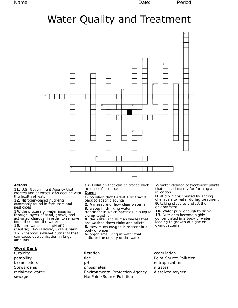 Water Quality and Treatment              Crossword