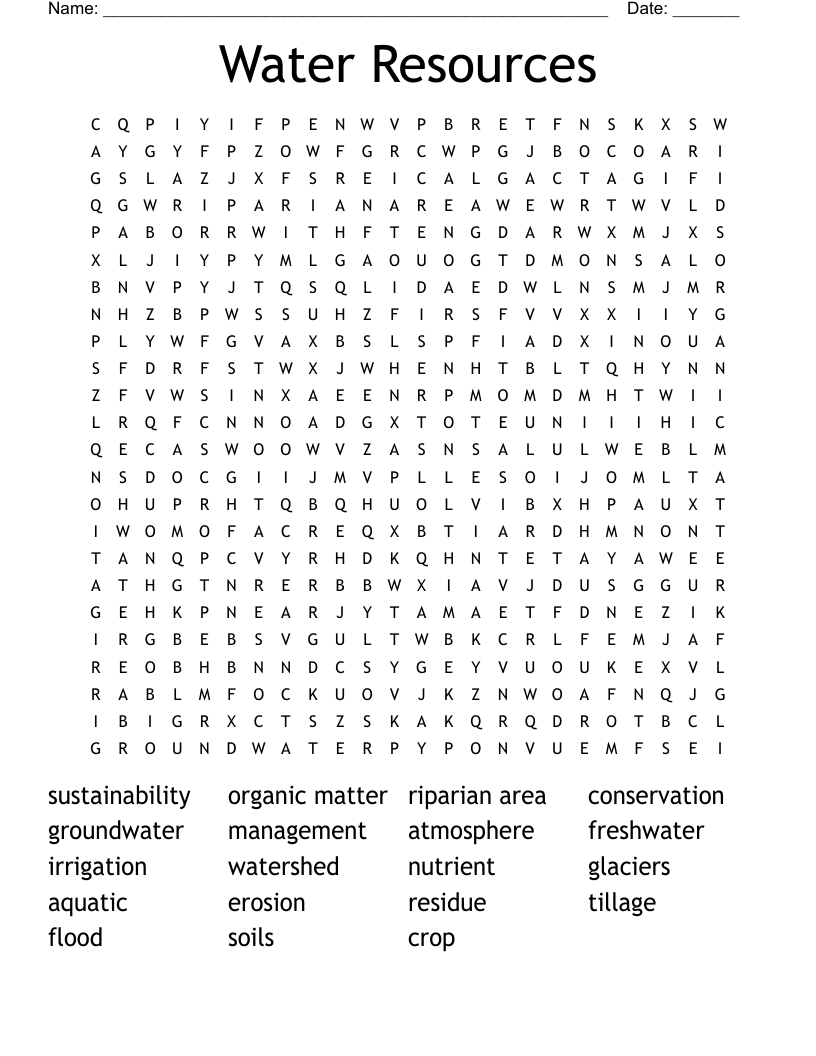 Water Resources Word Search