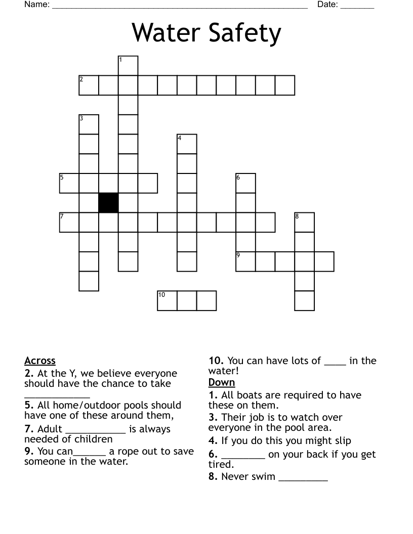 Water Safety Crossword