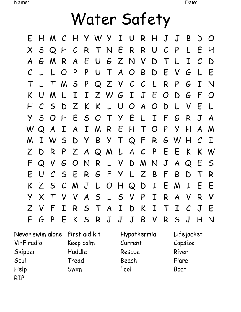 Water Safety Word Search