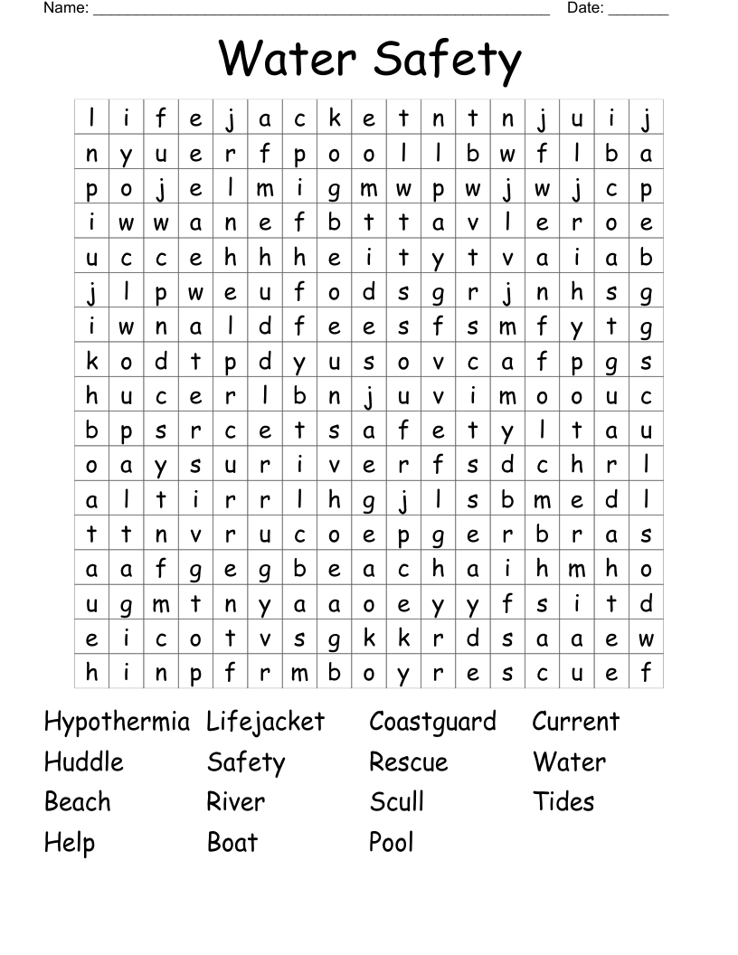 Water Safety Word Search