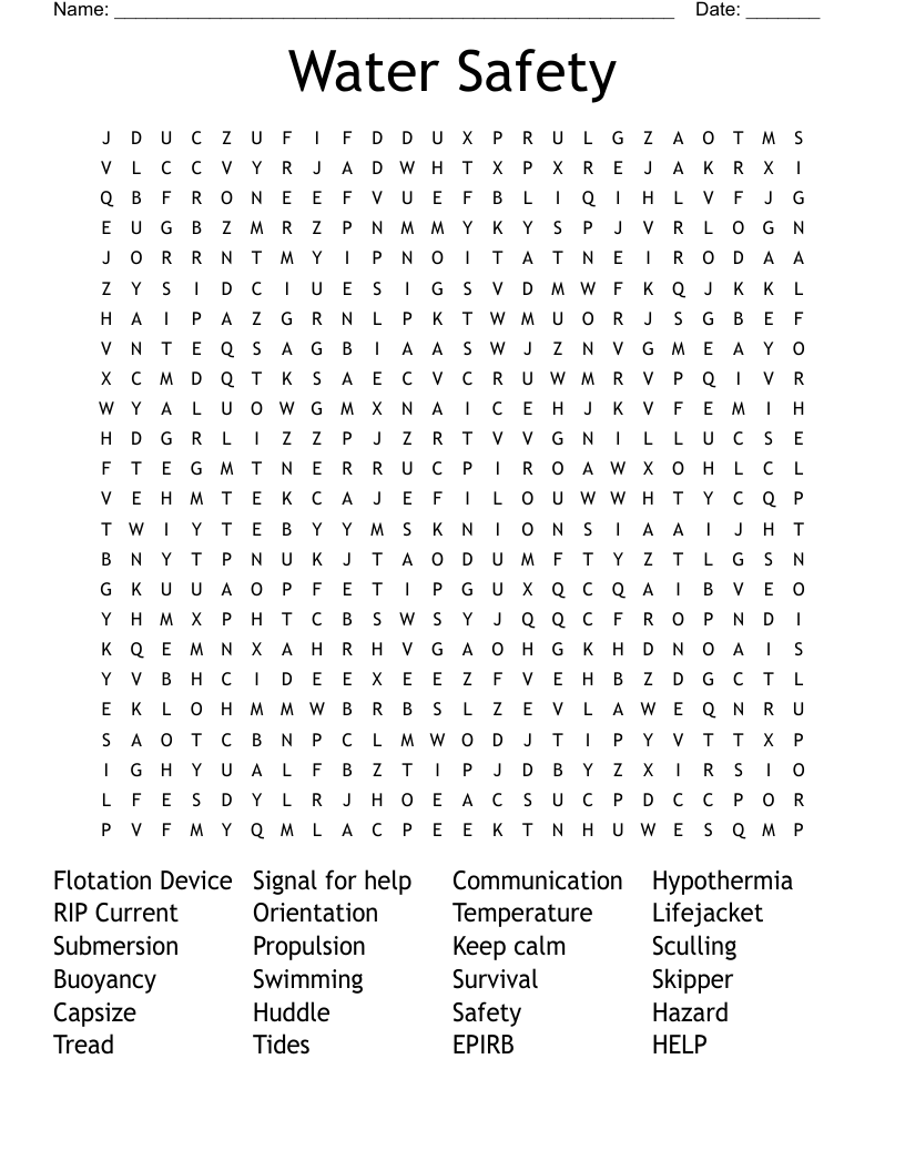 Water Safety Word Search