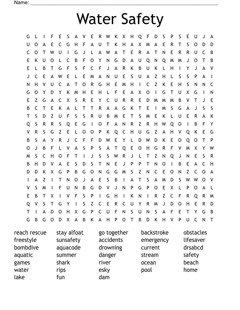Water Safety Word Search